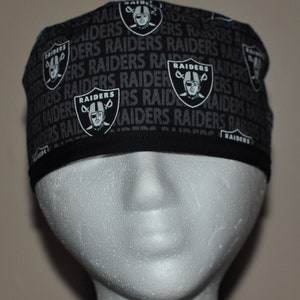 Men's Las Vegas Raiders Black Surgical Scrub Hat Semi-Lined Fold-Up Cuffed  (shown) or No Cuff, Handmade - Crazy Caps Scrub Hats