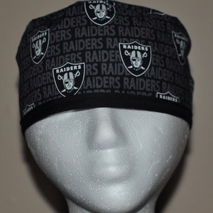 Men's Las Vegas Raiders Black Surgical Scrub Hat Semi-Lined Fold-Up Cuffed  (shown) or No Cuff, Handmade