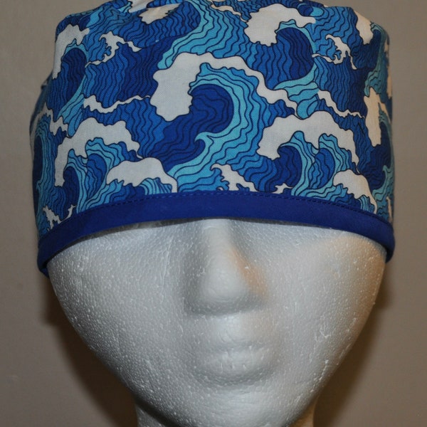 Men's Japanese Wave Style similar to the Great Wave Off Kanazawa  Scrub Cap Hat - One Size Fits Most