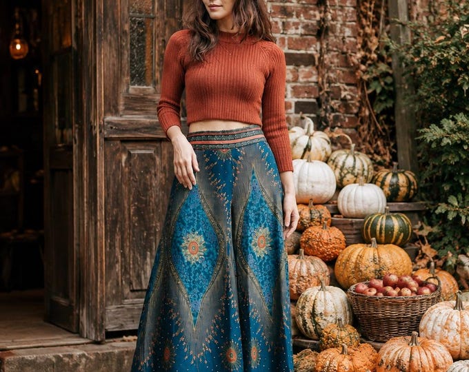 Teal Palazzo Pants For Women - Boho Wide Leg Pants For Fall Fashion - Autumn Festival Hippie Trousers  Boho Womens Clothing - Yoga Pants