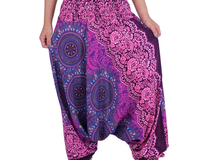 Handmade Rayon Harem Pants Jumpsuit: Aladdin Style Purple Trousers