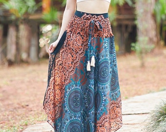 Teal Rayon Maxi Skirt: Bohemian Hippie Style, Plus Size Available