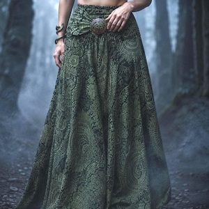 Grön skogshäxkjol och klänning Halloweenkostym 2 i 1 - Boho skogskjol - Pagan Renaissance-outfit för kvinnor - Mörk gudinnaklänning