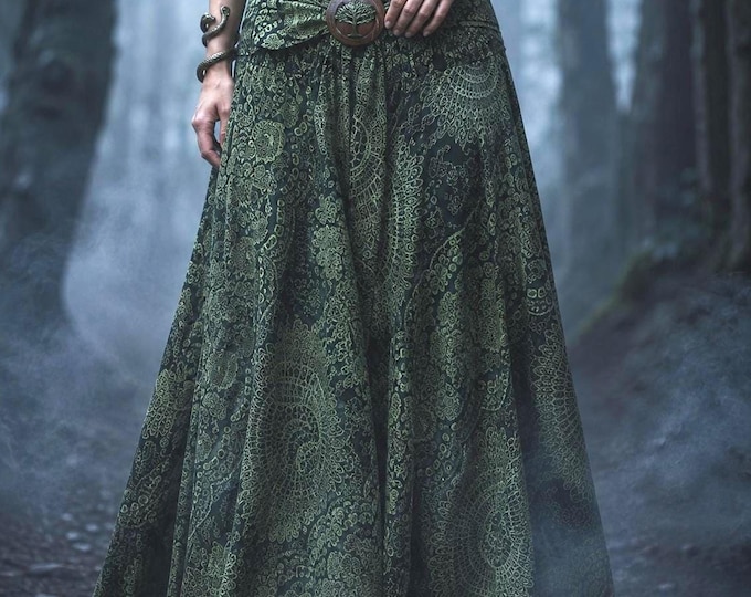 Green Forest Witch Skirt - Halloween Costume 2 In 1 Boho Skirt and Maxi Dress - Pagan Renaissance Outfit For Women - Dark Goddess Dress