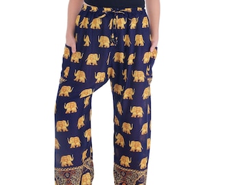 Elephant Harem Pants: Dark Blue Rayon Boho Hippie Trousers