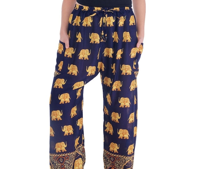 Elephant Harem Pants: Dark Blue Rayon Boho Hippie Trousers