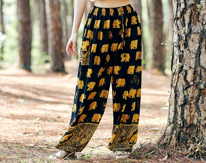 Elephant Print Harem Pants: Rayon Boho Hippie Style