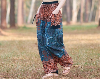 Yoga Pants for Women Plus Size Harem Pants - Smocked Waist Boho Pants - Hippie Pants with Pockets - Summer Clothing