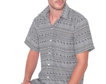 Men's Black Rayon Hawaiian Shirt: Short Sleeve Aloha Beach Shirt