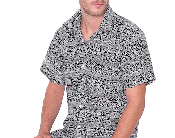 Men's Black Rayon Hawaiian Shirt: Short Sleeve Aloha Beach Shirt