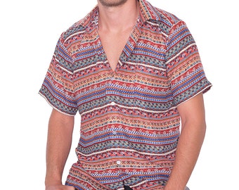 Red Rayon Hawaiian Shirt: Mens Hippie Aloha Beach Shirt