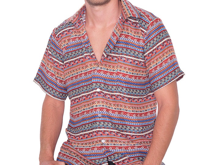 Red Rayon Hawaiian Shirt: Mens Hippie Aloha Beach Shirt