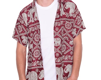 Mens Burgundy Elephant Hawaiian Shirt - Rayon Aloha Beach Shirt