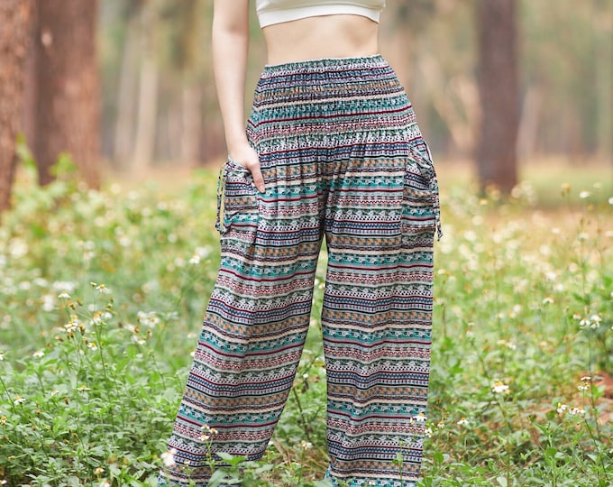 Green Harem Pants: Handmade Rayon Boho Yoga Palazzo Pants