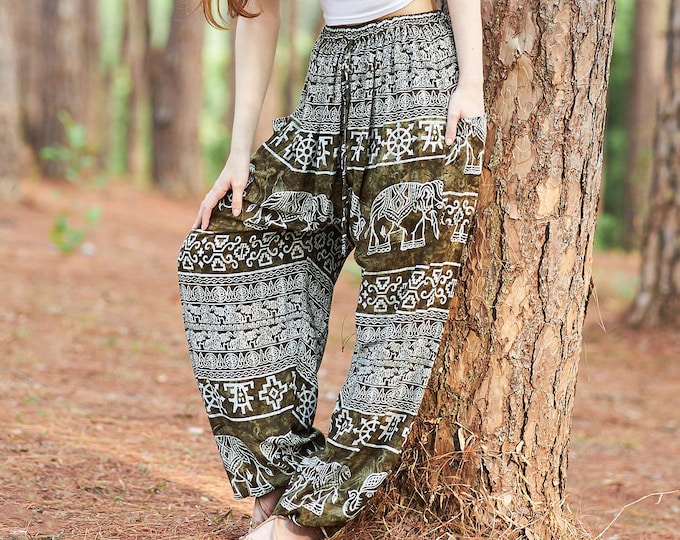 Green Elephant Harem Pants: Boho Rayon Trousers, Festival Style