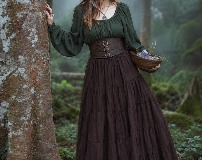Brown Maxi Skirt Ideal Halloween Costume For Adults - Forest Witch Cottagecore Skirt -Fall Fashion Womens Clothing-Peasant Full Circle Skirt