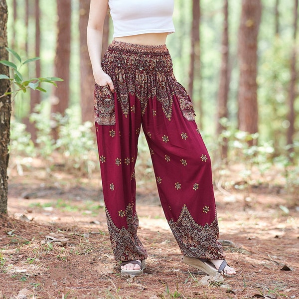 Pantalon bohème pour femme sarouel fluide de yoga - Vêtements hippies petites et grandes tailles - Pantalons bohèmes Genie Aladdin Balloon Pants