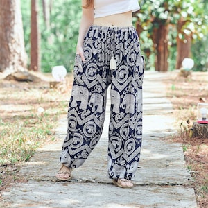 Blue Elephant Pants Baggy Boho Style Printed Hippie Massage Gypsy Thai  Tribal Plus Size Rayon Aladdin Clothing Beach Baggy Casual Gift Rayon