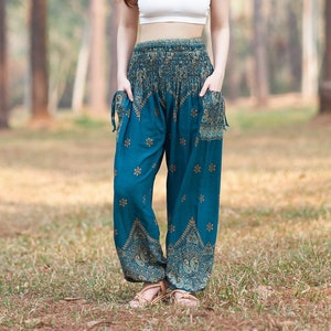 Pantalones Hippie Pantalones De Harén Verde Mujeres Cintura Endemeada  Pantalones de Yoga Fluidos Pequeños y Plus Tallas Genie Aladdin Hippie Ropa  de Otoño -  México