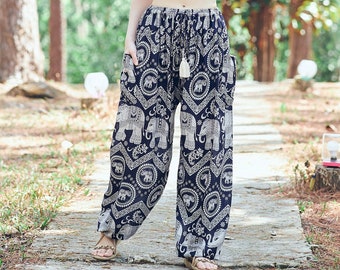 DARK BLUE ELEPHANT Boho Pants - Hippie Yoga Harem Pants - Festival Wear - Thailand Pants - Drawstring Waist - Plus Size Pants - Bohemian