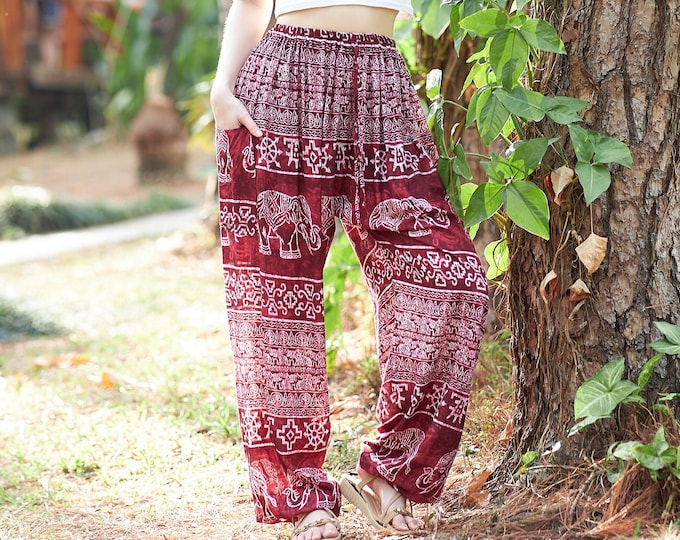 Red Elephant Pants for Women Harem Pant - Hippie Clothes - Yoga Pants with Pockets