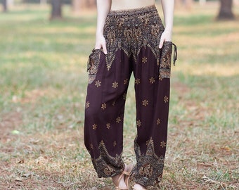 Brown Boho Pants for Women - Flowy Harem Yoga Pants - Hippie Clothes - Bohemian Summer Trousers for Women Wide Leg Pants