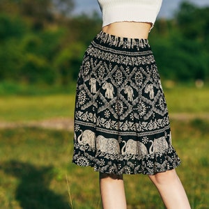 Black Midi Skirt for Women High Waisted Hippie Skirt Womens Knee Length Skirt Boho Skirt image 3