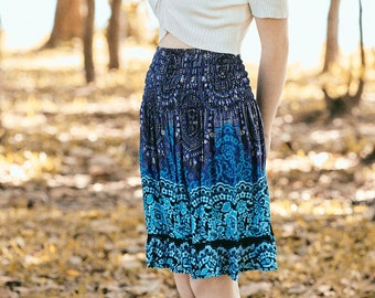 Blue Mandala Skater Skirt: High Waisted Boho Mini Skirt