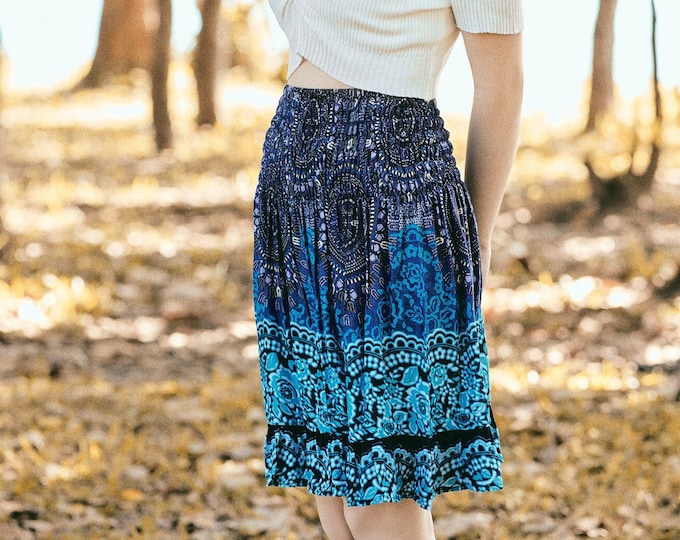 Blue Mandala Skater Skirt: High Waisted Boho Mini Skirt