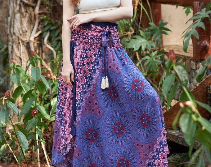 Handmade Rayon Maxi Skirt: Bohemian Hippie Style with Tassels