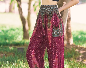 CASUAL HIPPIE HAREM Pants Women's Boho Yoga Pants - Flowy Gypsy Trousers - Bohemian Hippy Clothes - Genie Balloon Pants Fall Clothing