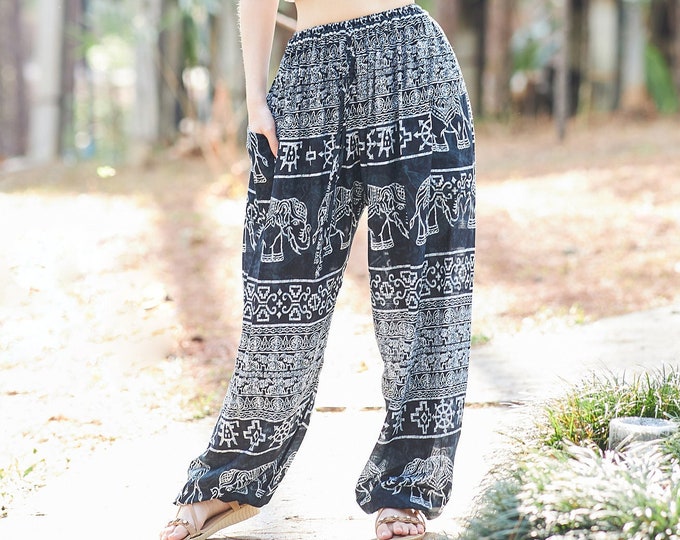 Black Elephant Harem Pants: Women's Boho Rayon Yoga Trousers