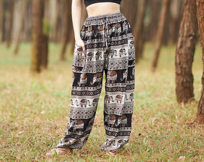 Black Boho Harem Pants: Rayon Hippie Trousers, Festival Beachwear