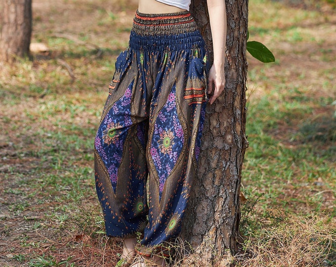 Handmade Rayon Harem Pants: Boho Hippie Style with Pockets