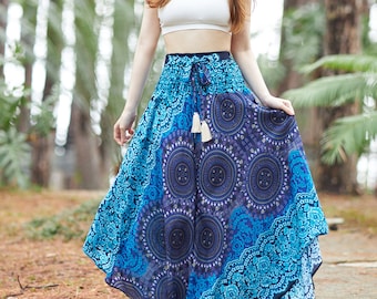 Handmade Bohemian Maxi Skirt: Rayon Gauze, Smocked Waist