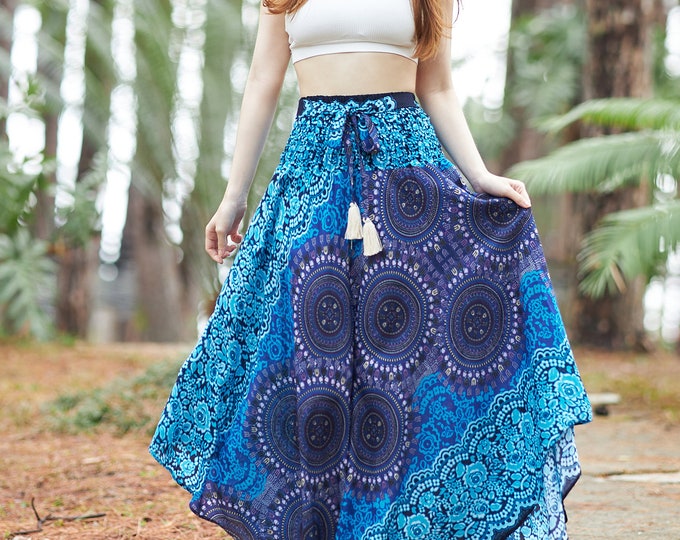 Handmade Bohemian Maxi Skirt: Rayon Gauze, Smocked Waist