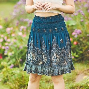 BOHO SKIRT WOMEN High Waisted Ruffle Mini Skirts - Trendy Girls Teen Flowy Hippie Skirt - Floral Printed Skater Skirt