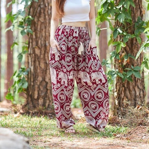 BURGUNDY ELEPANT PANT Hippie Boho Yoga Harem Pants Festival Wear ...
