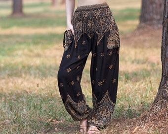 Black Harem Pants Women Flowy Boho Yoga Pants - Hippie Trousers - Bohemian Clothes for Summer - Genie Balloon Pants