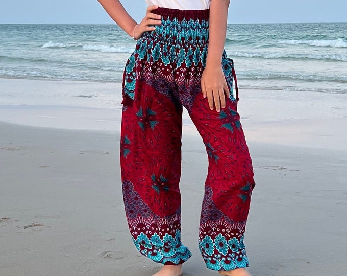 Kids Dark Blue Harem Pants: Lightweight Rayon Summer Trousers