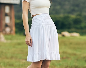 HIGH WAISTED WHITE Women Ruffle Mini Skirts for Trendy Girls With Flowy Hippie Skirt Solid Light Printed Boho Skater Skirt Etsy