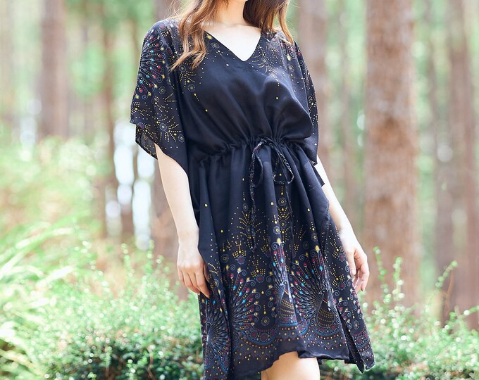 Rayon Boho Top: Kaftan Tunic, Kimono Swim Cover-Up