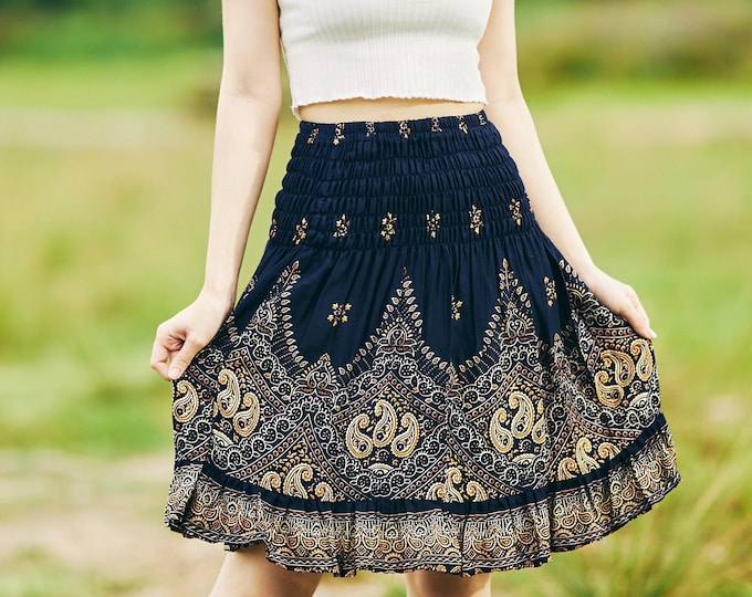 Boho Ruffle Mini Skirt: High Waisted Rayon Skater Skirt