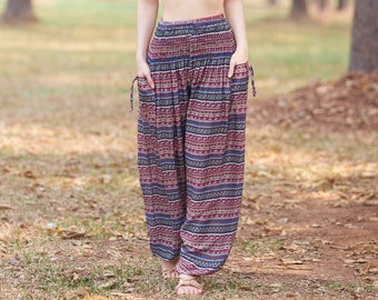 Red Boho Pants for Women Harem Yoga Pants - Flowy Hippie Pants Thai Palazzo Pants - Comfy Summer Pants - Sweatpants Women