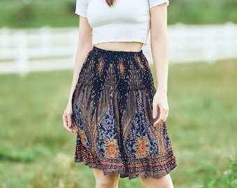 Black Ruffle Mini Skirt: High Waisted Boho Skater Rayon