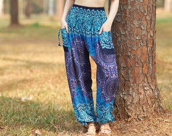 Hippie Pants for Women Boho Yoga Pants - Flowy Harem Pants - Summer Clothes for Festival Pants with Pockets