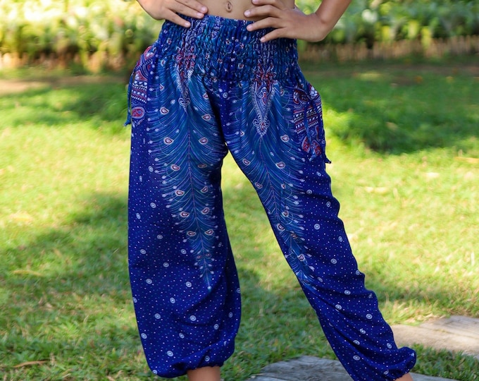 Kids Blue Harem Pants: Thai Rayon Toddler Clothes, Comfy Children's Clothing