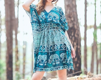 Rayon Boho Dress for Women | Festival Wear Rave Outfit ~ Tribal Ethnic Gypsy Kaftan Dress ~ Burning Man Dress ~ Kimono Beach Swimsuit