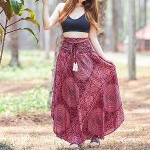 Handmade Rayon Maxi Skirt: Burgundy Boho Hippie Style