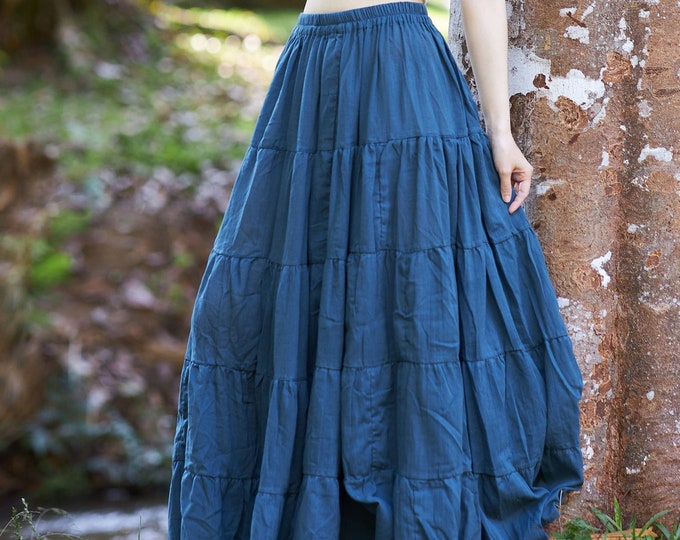 Dark Gray Cotton Ruffle Maxi Skirt: Bohemian Long Skirt